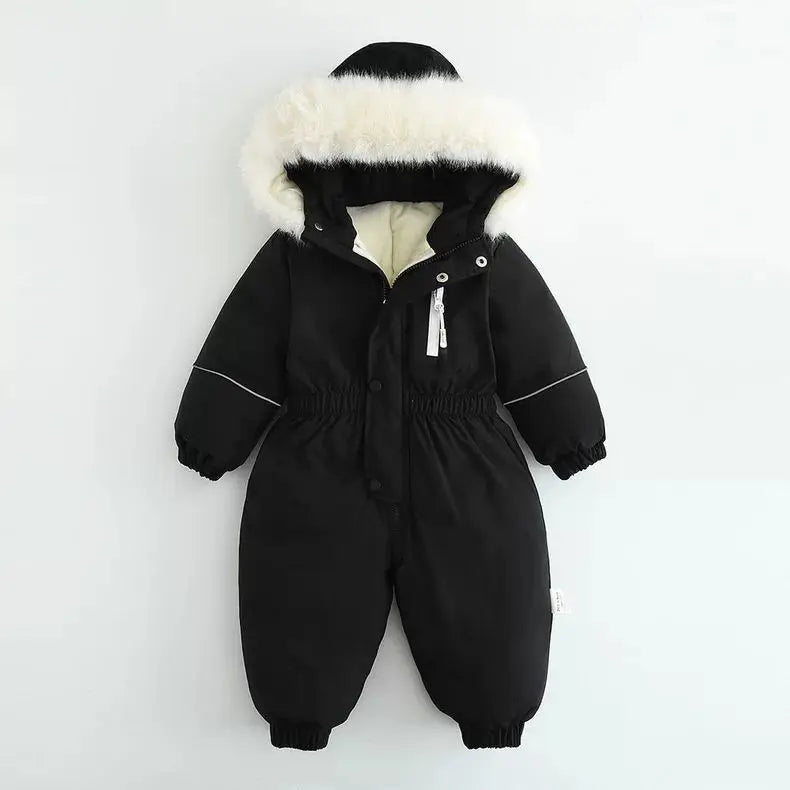 Pink Warm and Thick Boys and Girls Ski Velvet Lining Clothes Jumpsuit  2025 Winter New Children's Clothing Jumpsuit 1-5Y Parka