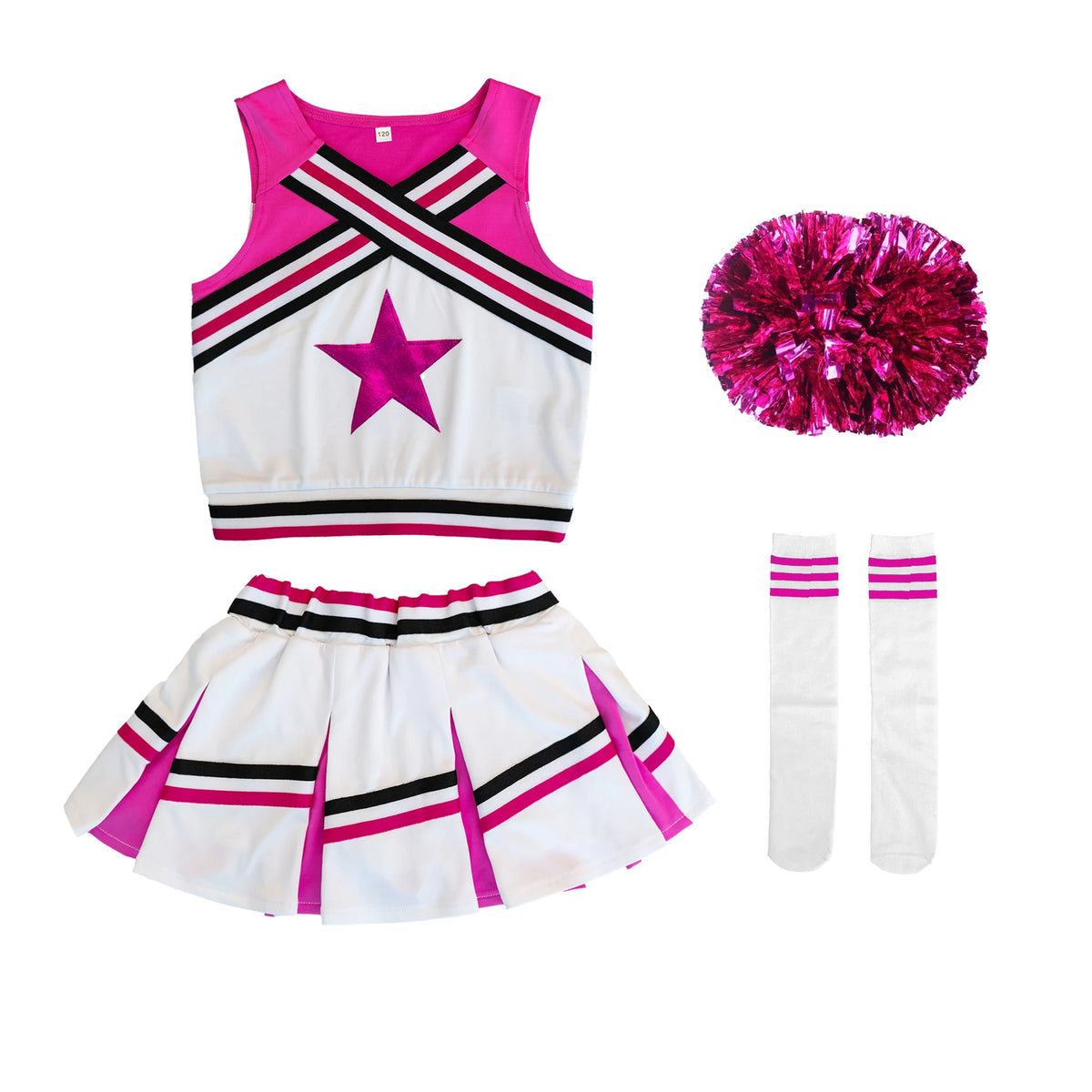 LOlanta 4Pcs Girls' Cheerleading Costumes with Socks Kids School Performance Cheerleader Outfit Halloween Fancy Dress Up 4-14Y
