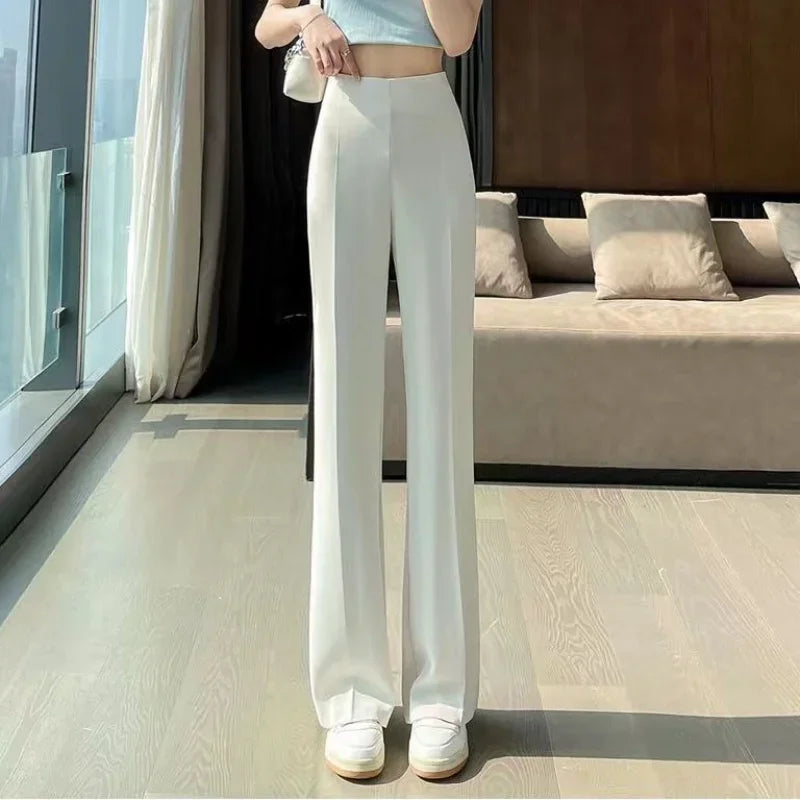 Solid Tailoring High Waist Female Pants Straight Leg Work Loose Clothes Baggy Office Trousers for Women Casual Original Nylon G
