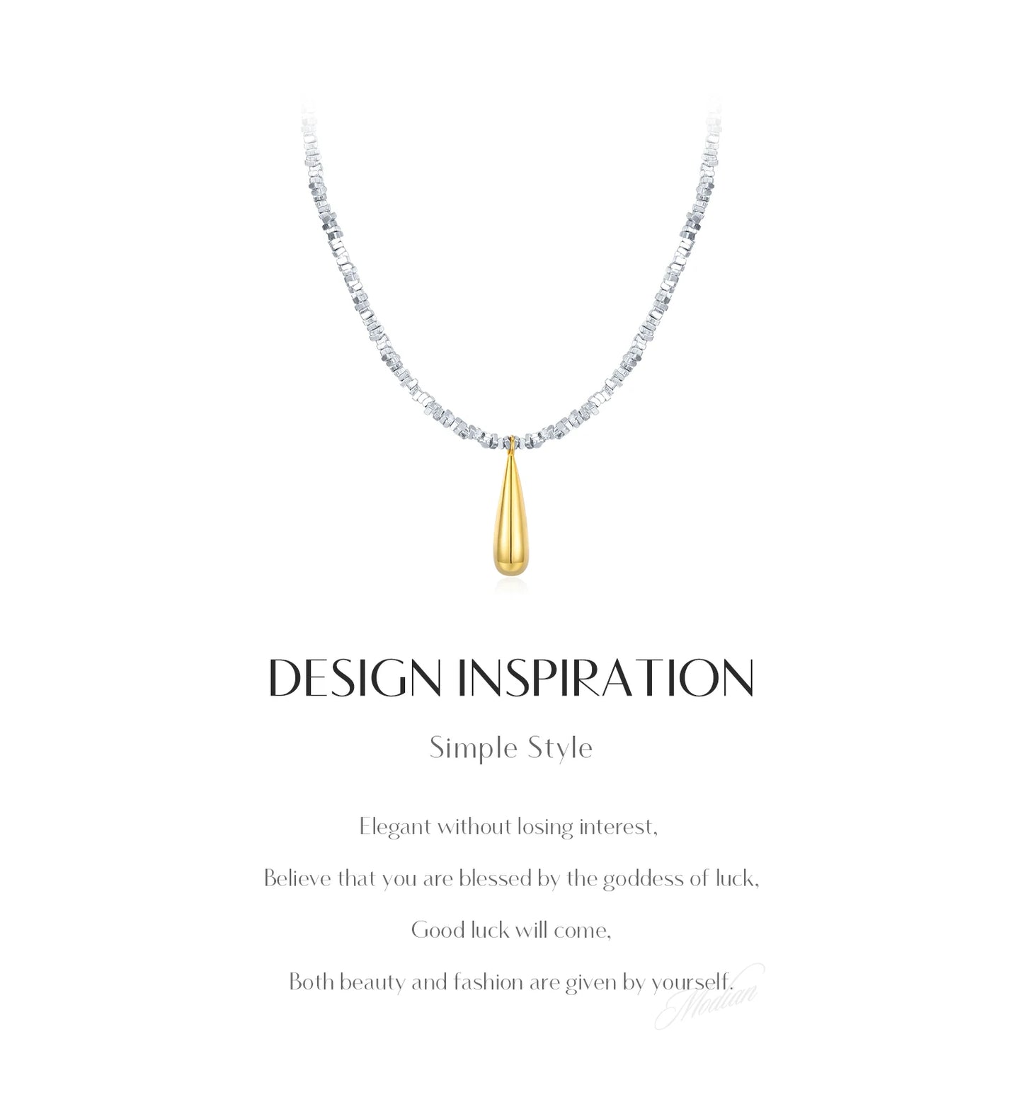 MODIAN 925 Sterling Silver Geometric Square Necklace Pendant Gold Color Water Drop Fine Jewelry For Women Valentine's Day Gifts