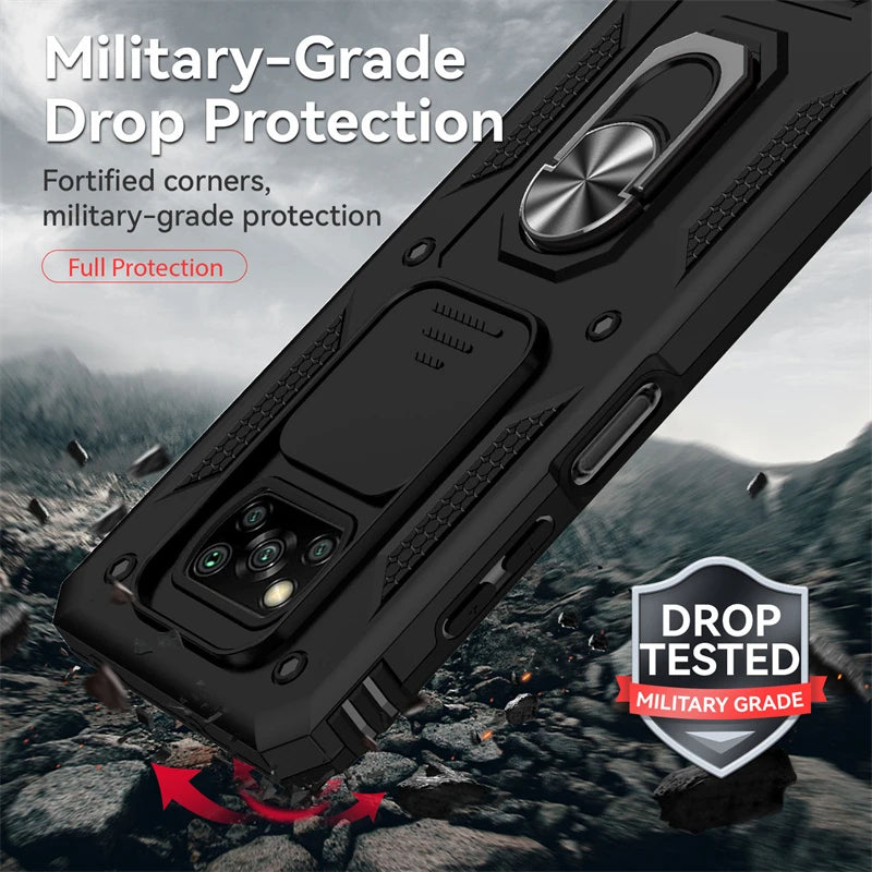 For Xiaomi Poco X3 Pro Case Armor Car Magnetic Holder Phone Cases For Poco X3 NFC X 3 Pro X3Pro Slide Camera Protect Back Cover