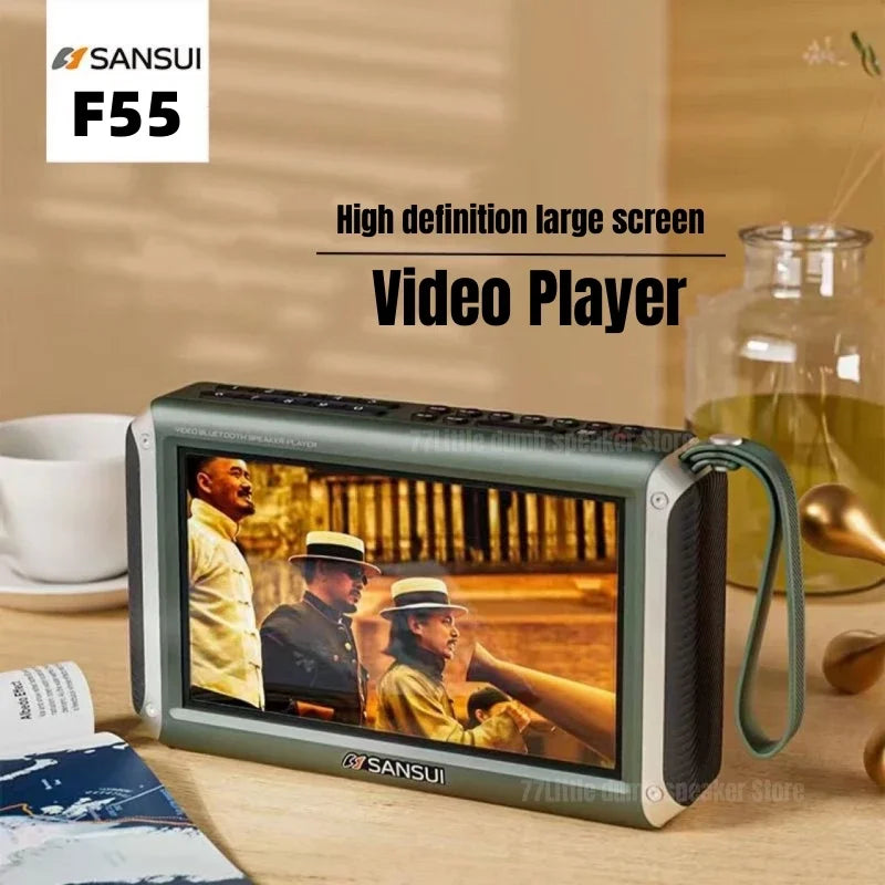 SANSUI F55 Portable FM Radio Video display radio Wireless Bluetooth Speakers Dual TF Card Slot MP4 Music Player Video E-book
