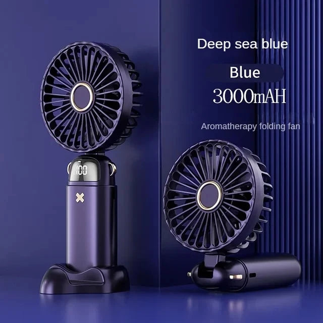 USB Handheld Mini Fan Foldable Portable Neck Hanging Fans 5 Speed USB Rechargeable Fan with Phone Stand and Display Screen