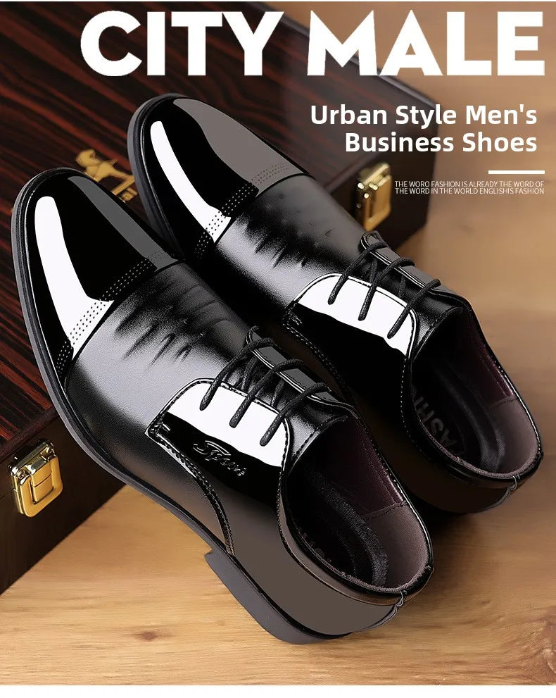 Glossy Leather Men's Shoes Casual Wedding High-Heeled Pointed-Toe Business Style British Leisure Men's Footwear