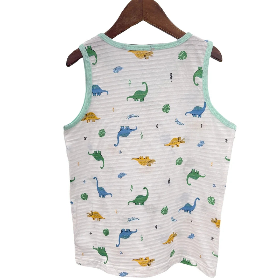 Boy Green Dino Prints Tank Shirt Children Cotton Underwear Kids Undershirts Breathable Tank Tops Size 3-12T Summer Home wear