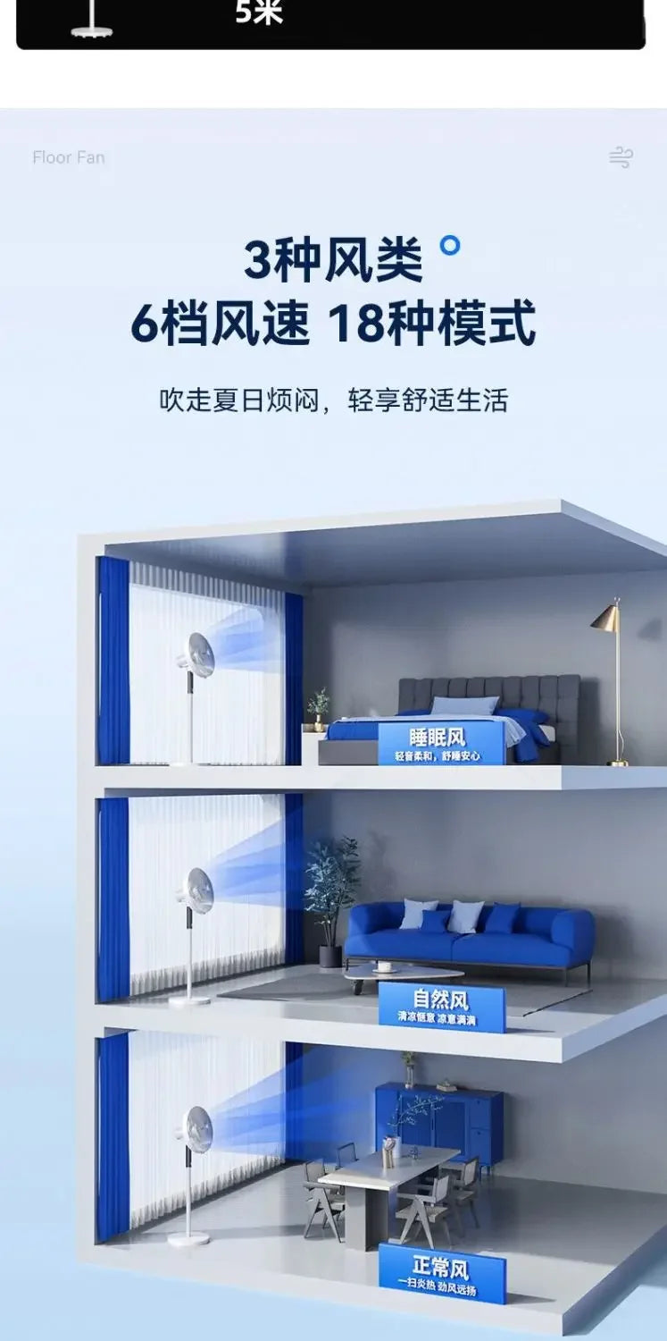 Electric fan fan floor fan household wind vertical light sound shaking bedroom remote control dormitory seven-leaf electric