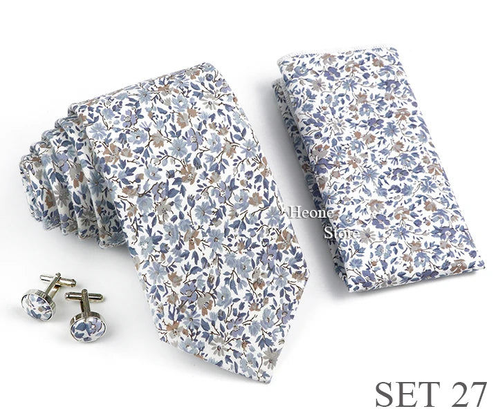 Hot Sell 3PC Chic Elegant Floral Tie Set Pocket Square Cufflinks For Men Women Wedding Party Dinner Suit Tuxedo Accessory Gift