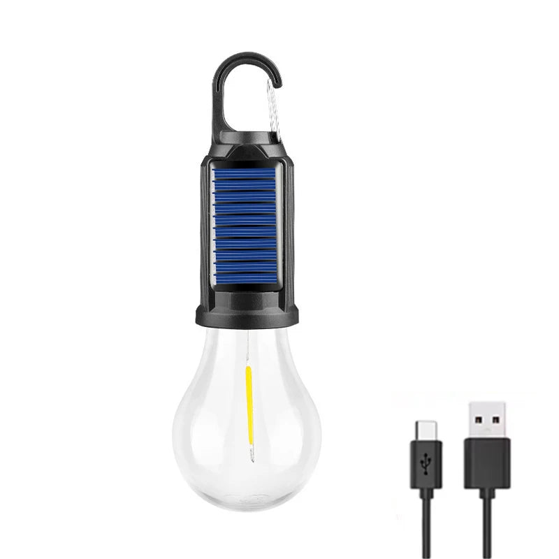 Solar Camping Light Bulb USB Rechargeable Hanging Tent Lamp Waterproof Portable Outdoor Lantern for Camping BBQ Garden Decor
