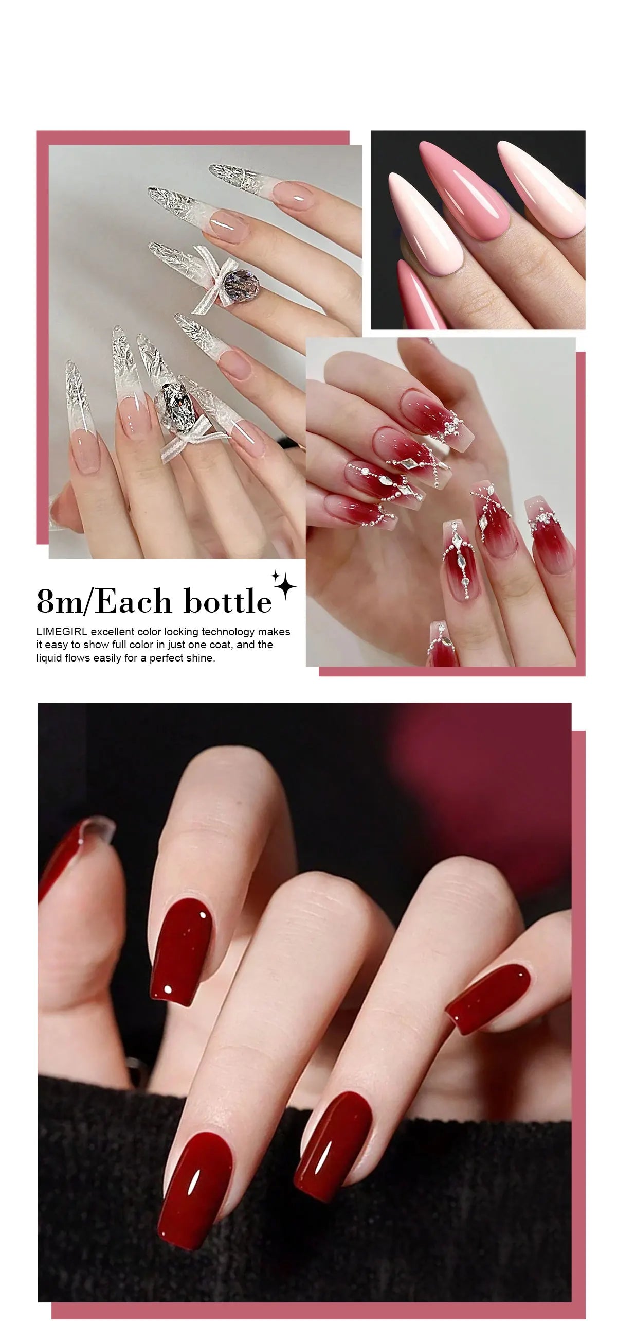 LIMEGIRL 8ML Nail Polish Gel Set 40 Color UV Gel Semi-Permanent Soaking Varn Nail Polish Suitable for Beginners Nail Art Kit