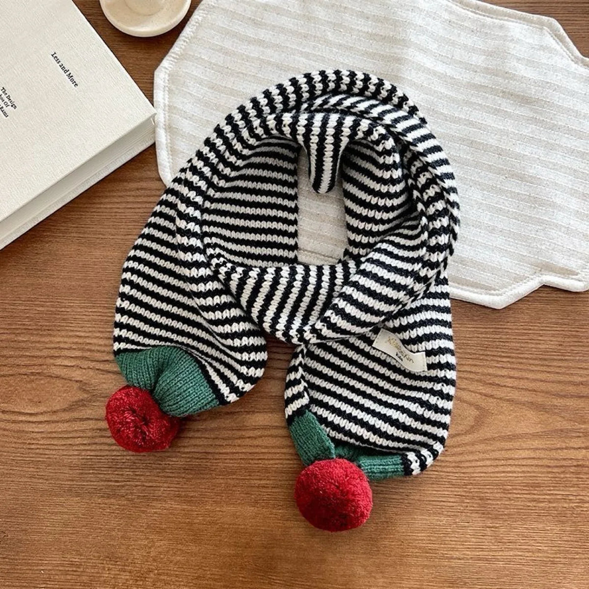 Winter Warm Knitted Kids Scarf Cute Pom Poms Stripe Neck Warmer For Boys Girls Letter Patch Casual Children Scarf