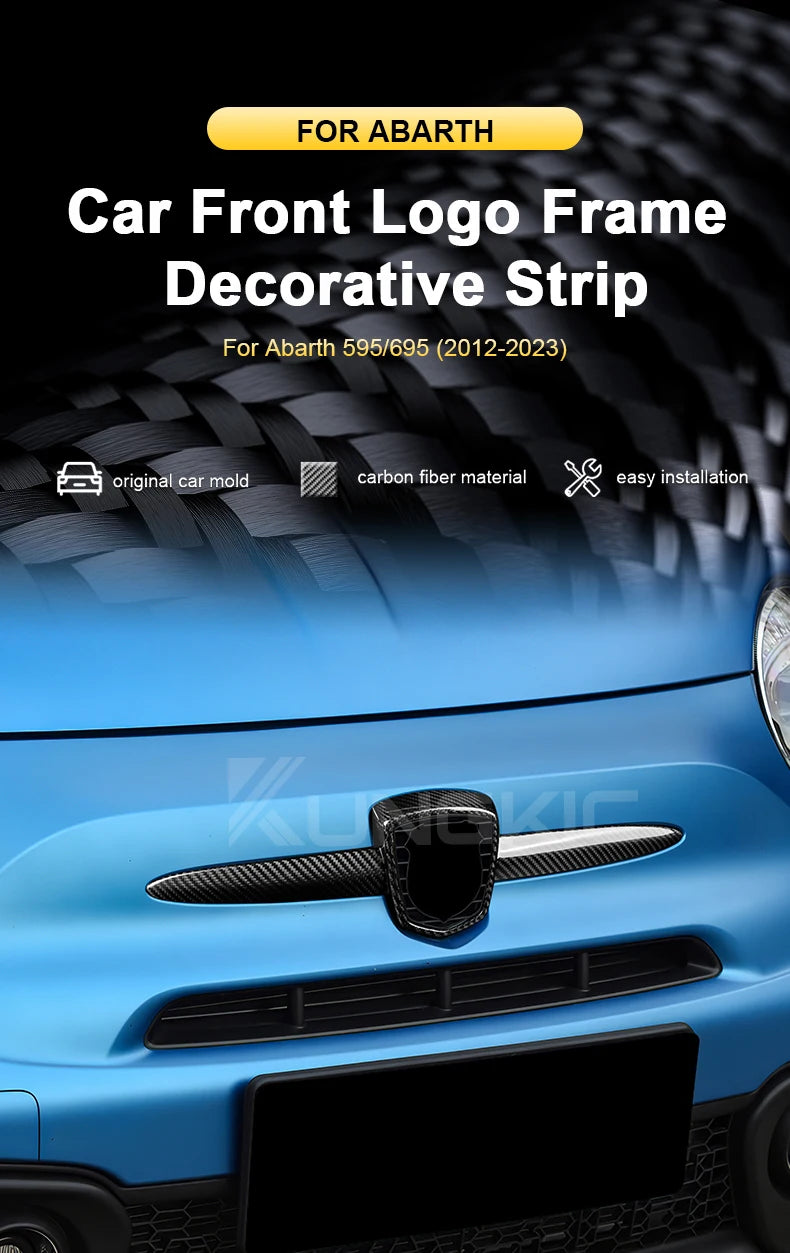 Real Hard Carbon Fiber For Abarth 595 695 2012 2013 2014 2015 2016 2017 2018 2019 2020 2021-2023 Front Badge Whiskers Logo Frame