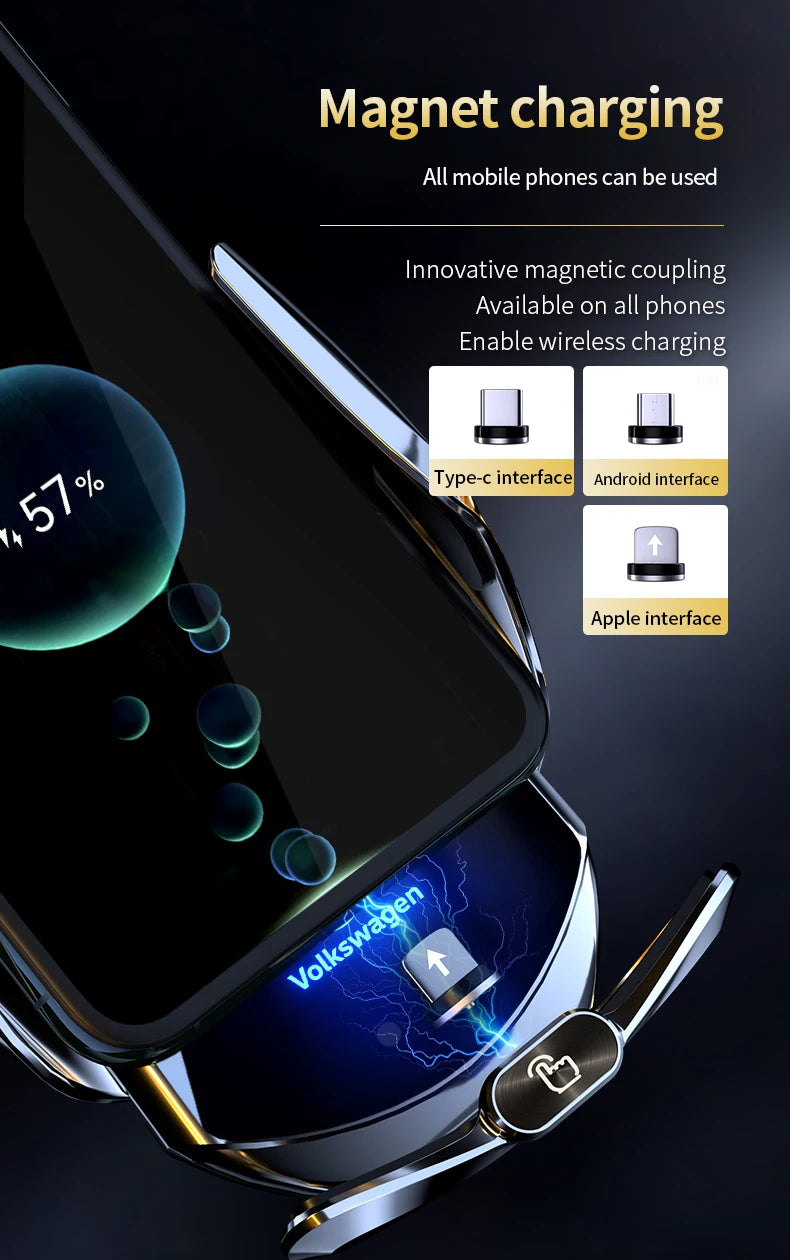 Car Phone Holder Wireless Charger Automatic Intelligent triple sensing magnetic suction charging For Universal All Mobile Phones
