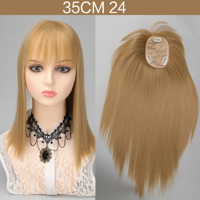 Synthetic Topper Hair Piece  Extension Wigs For Women Clip-on Natural Clip In Straight Wig With Bangs Black High Quality