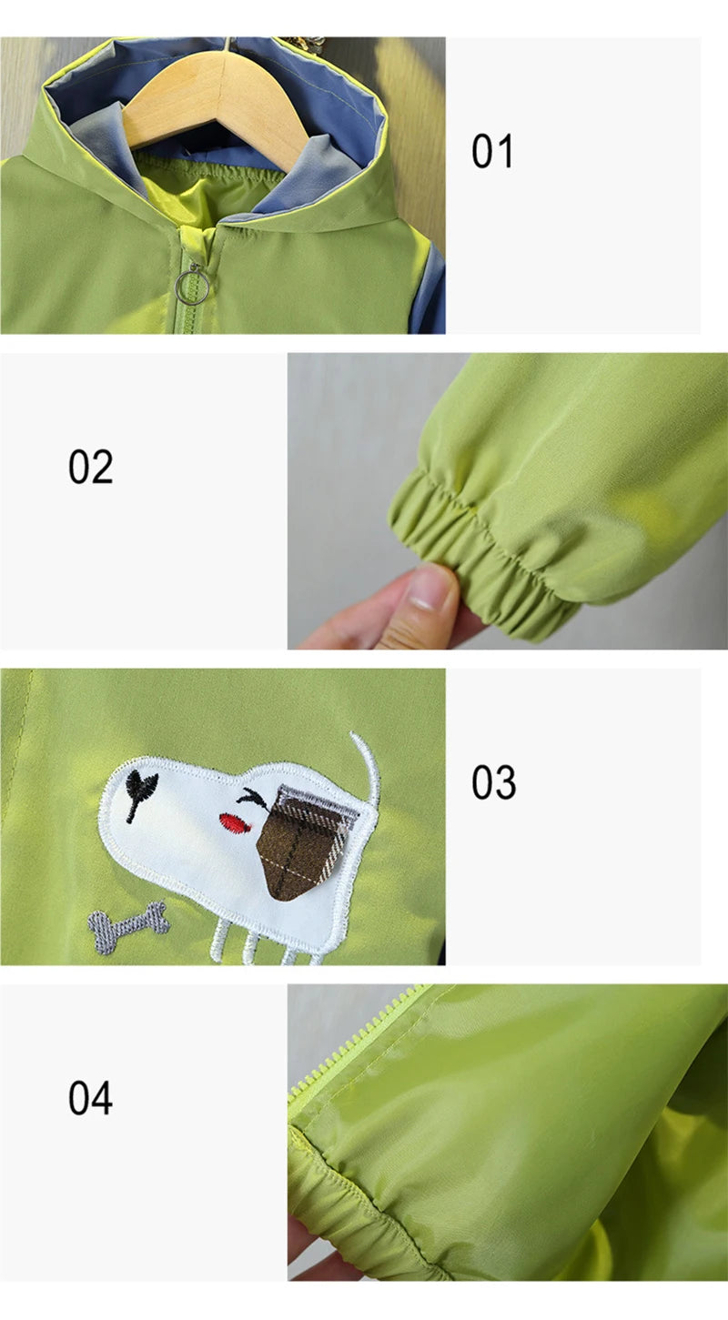 Cartoon Bear Kids Jacket Autumn Casual Boy Windbreaker Coat Hooded Zipper Boys Outerwear 1 2 3 4 5 6 Years Kids Clothes
