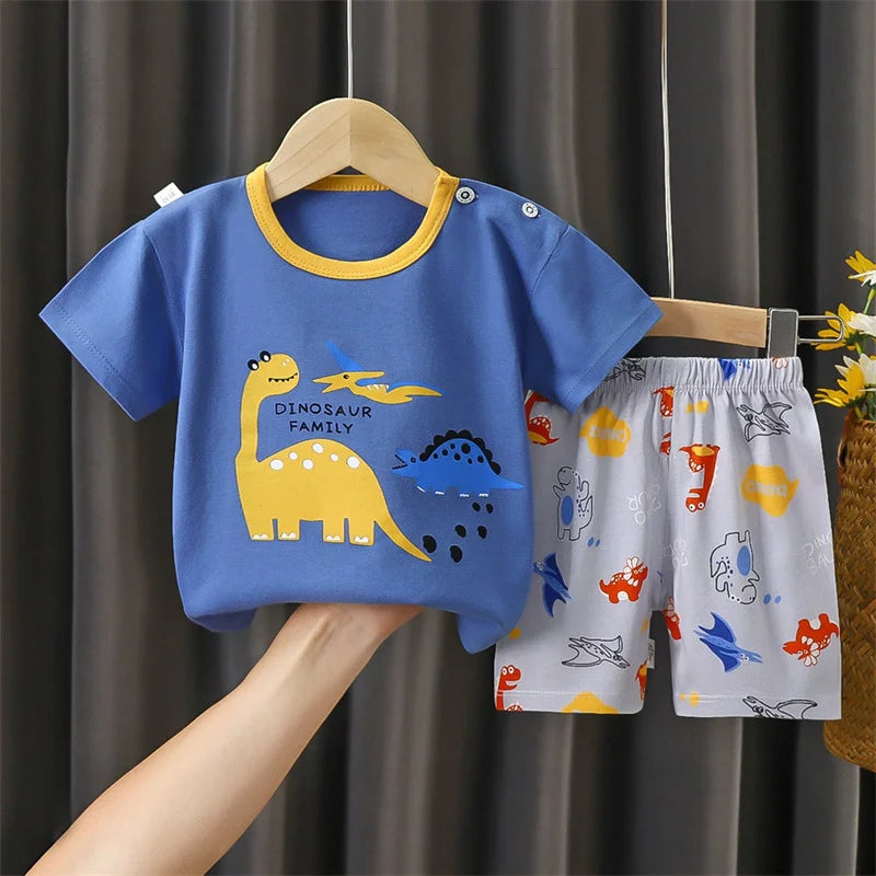 Kids Stripe T-Shirt + Shorts 2-Piece Clothing Set Summer Baby Boy Girl Cotton Cartoon Pajama Casual Tracksuit Clothes Suit 0-6 Y