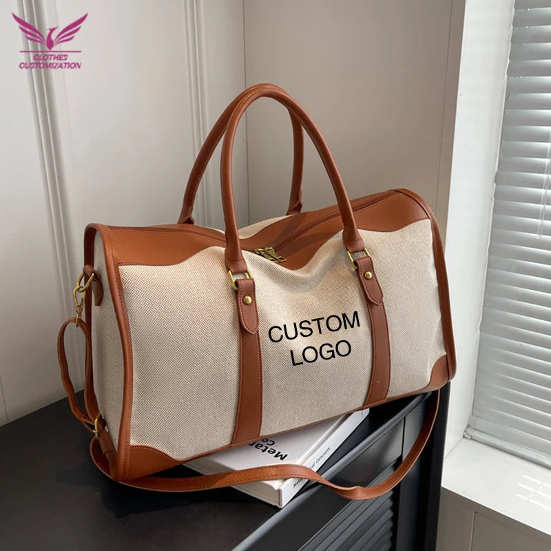 Women Canvas Large Capacity Travel Bags Custom Logo Travel Storage Handbag Vintage Fitness Luggage Bag Personality Customization