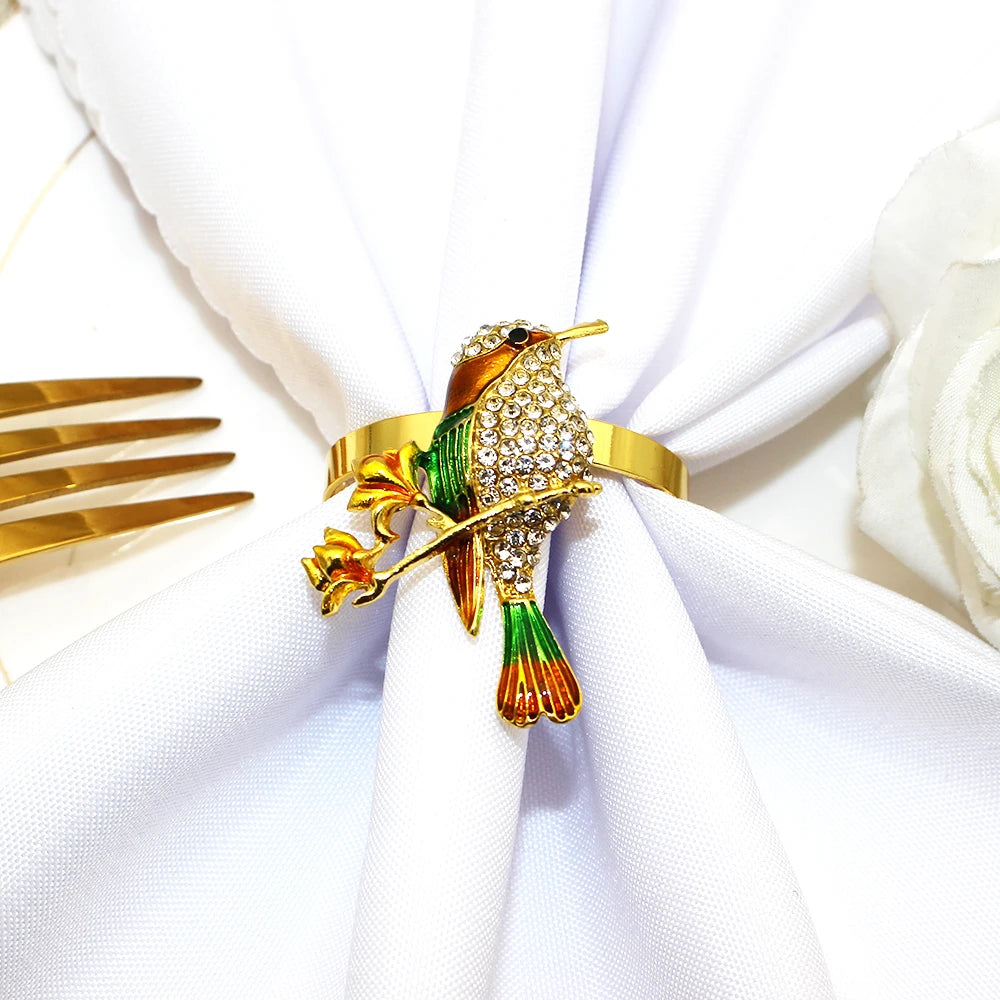 20Pcs Crystal Bird Tree Branch Napkin Rings Rhinestone Hummingbird Animal Napkin Holder for Christmas Wedding Dinner Party Decor