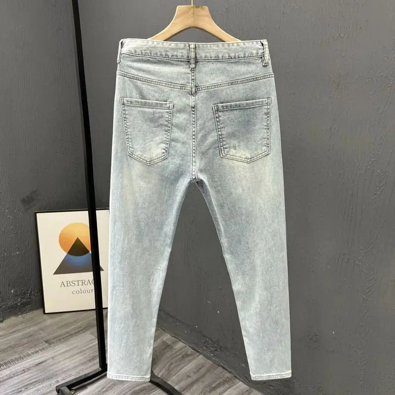 New Stylish Men's Denim Jeans Fashion Skinny Pants Summer 2023 Cowboy Casual Long Embroidery Washed Luxury Clothing for Men