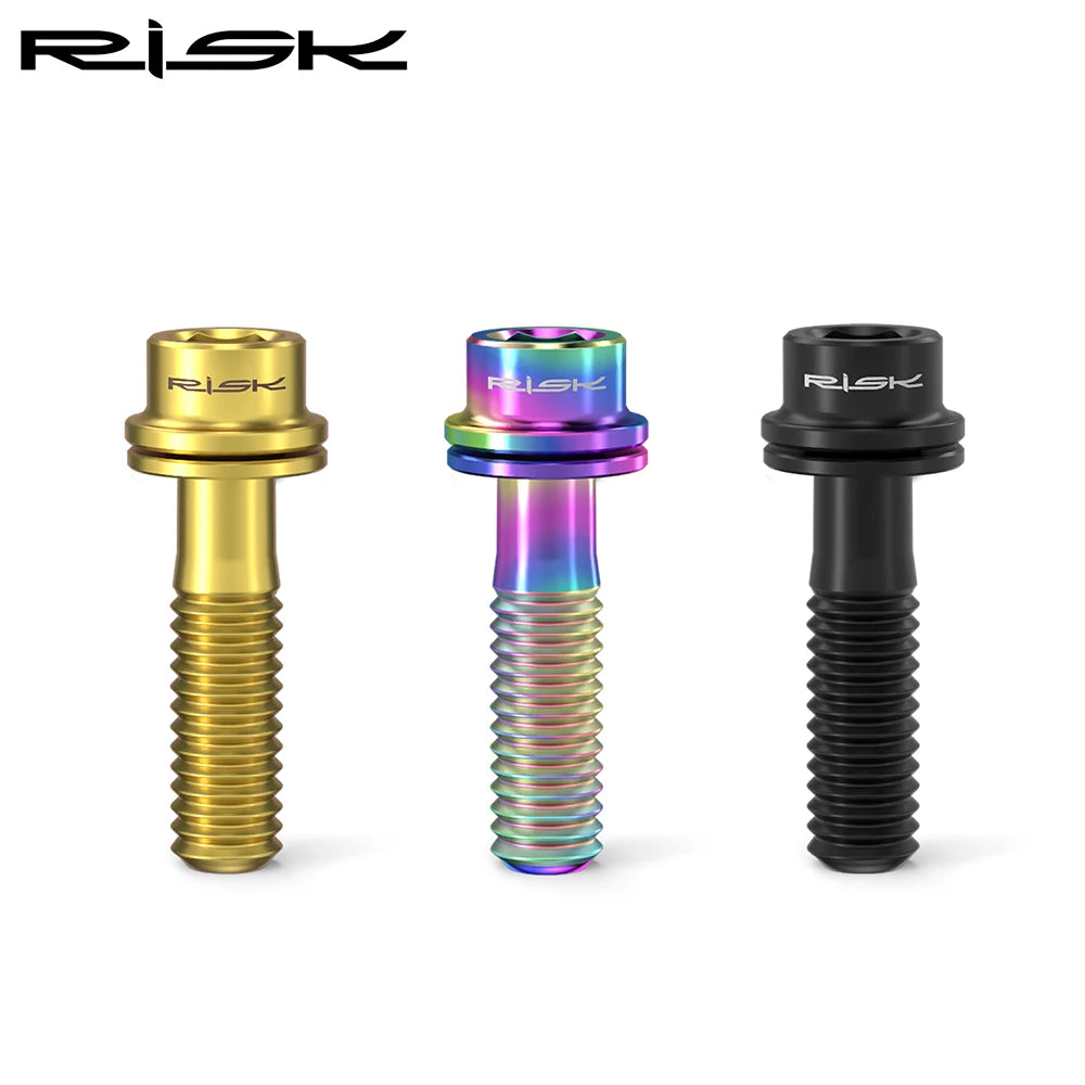 6pc RISK Ti Bolts With Washer M5x18/20mm Titanium Screw For MTB Road Bike Front Fork Bicycle Stem Fixed Bolt Cycling Accessories