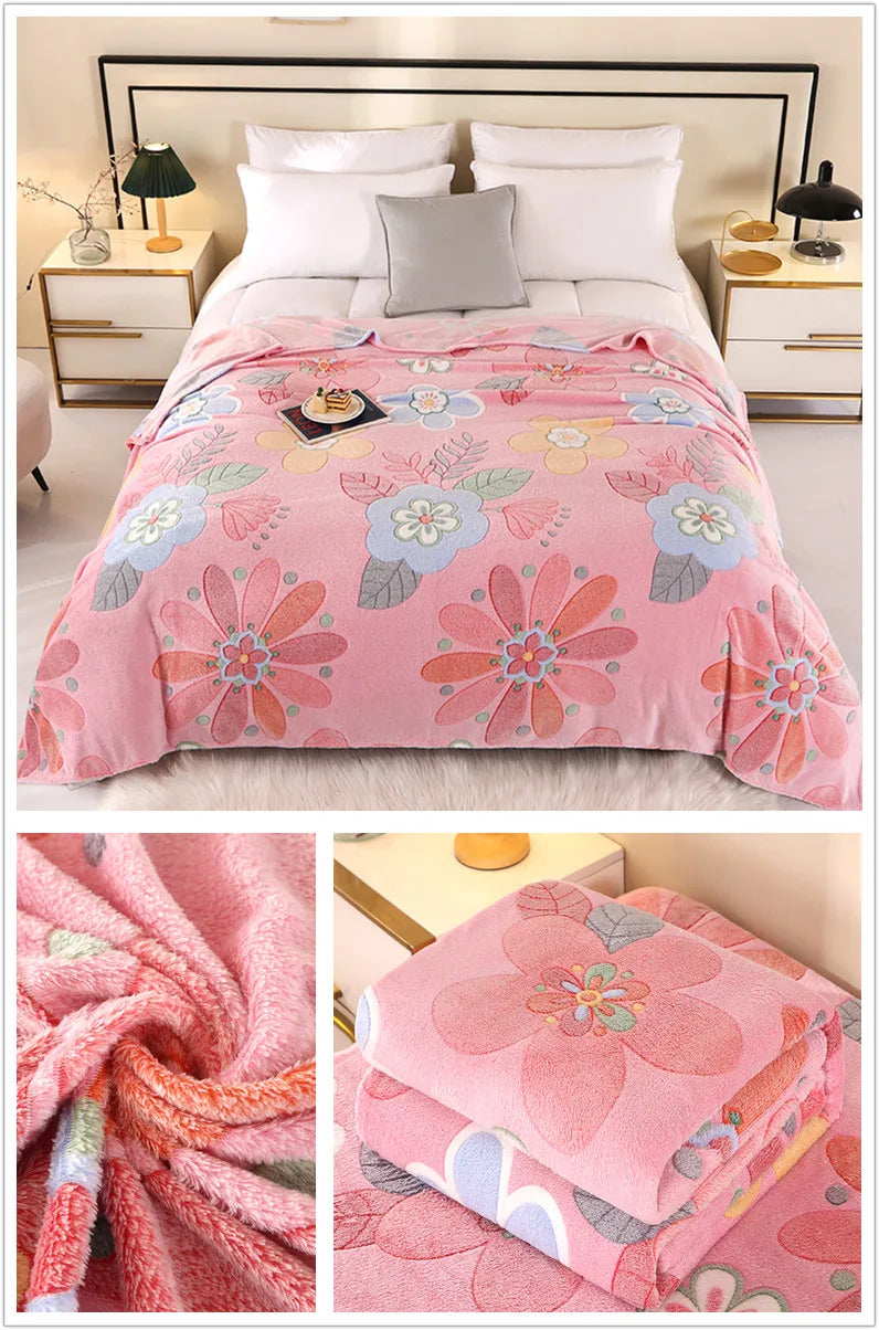 1pc Floral Style Warm Bedspread Fleece Blanket Plaid Travel Shawl Sofa Nap Blanket Home Bedsheet Manta 70X100cm Suitable For Pet