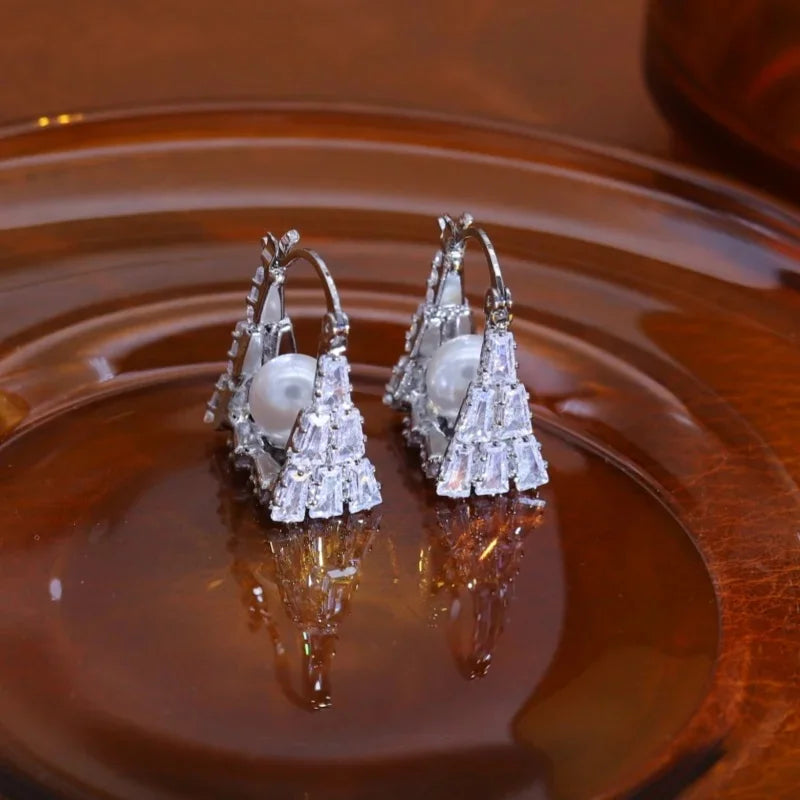 Korean new design fashion jewelry 14K gold plated black zircon bag earrings elegant women's daily work accessories