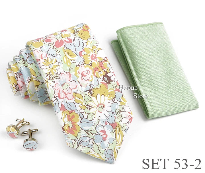 Hot Sell 3PC Chic Elegant Floral Tie Set Pocket Square Cufflinks For Men Women Wedding Party Dinner Suit Tuxedo Accessory Gift