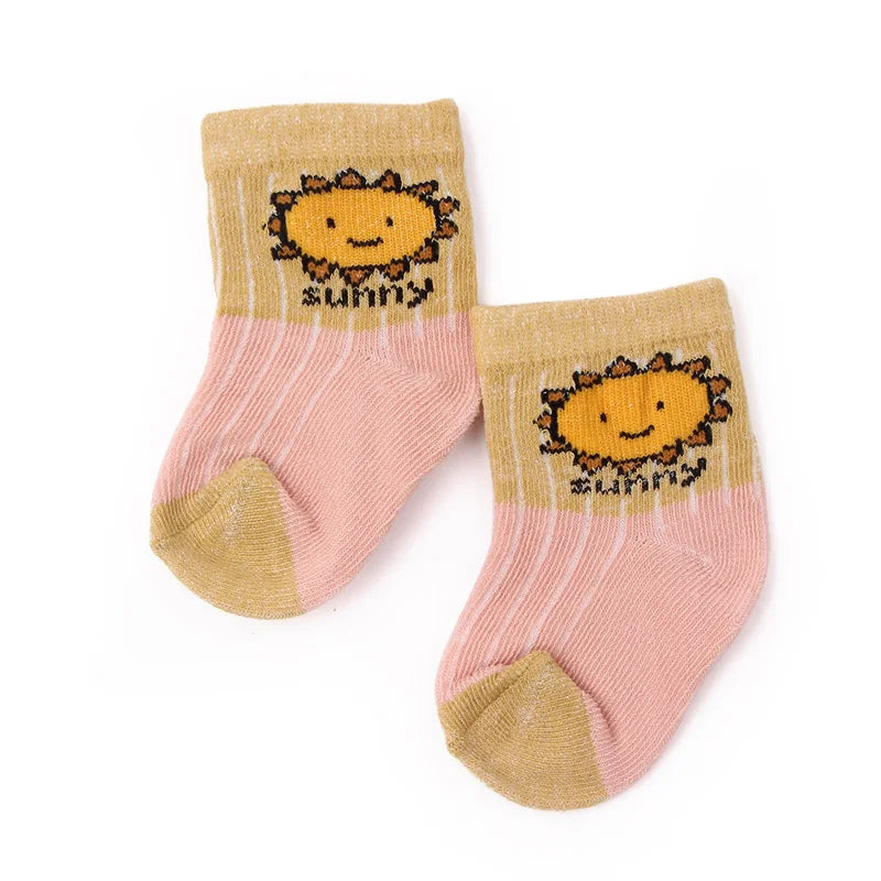 7 Pairs Set for Baby Socks Soft Cotton Cute Animal Smile Face Spring and Autumn for 0-6 Months Toddler Boys and Girls W0040W0052