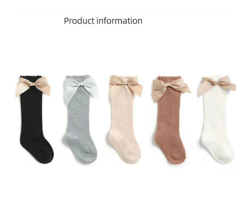 1 Pairs Kids Knee High Socks Baby Girls Boys Bow Long Sock Soft Cotton Mesh Breathable Children Hollow Out Socken For 0-7 Years