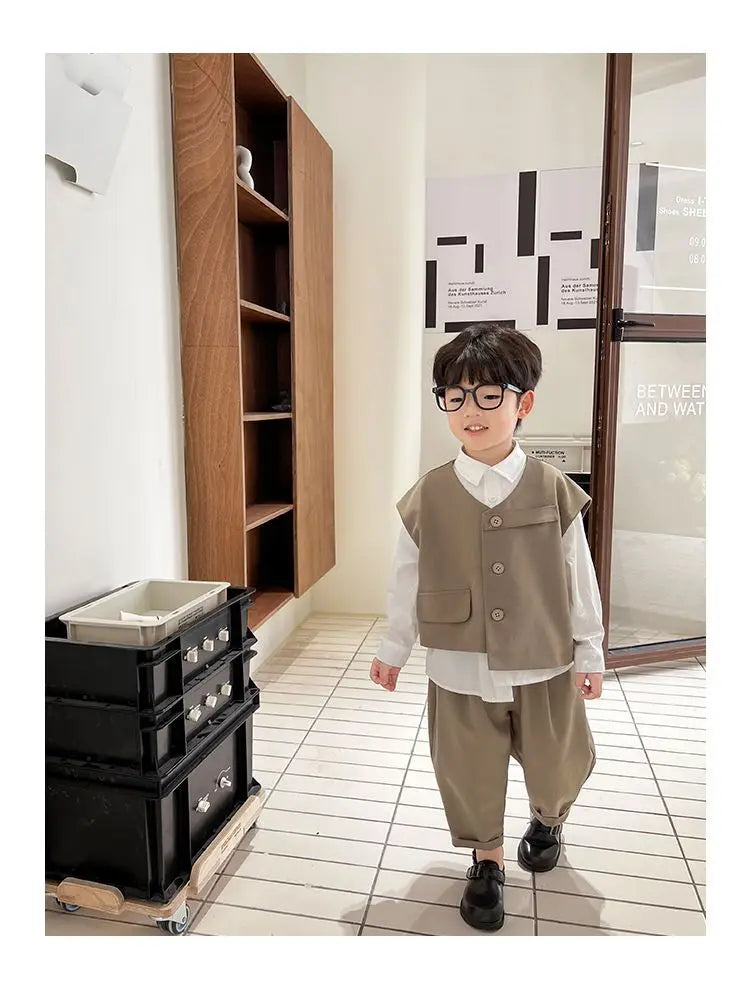 3 PCS set Spring Autumn Boy Clothing set Casual vest+ top+ Pant Kid Children baby toddler boy korea designer clothes 2-10 years