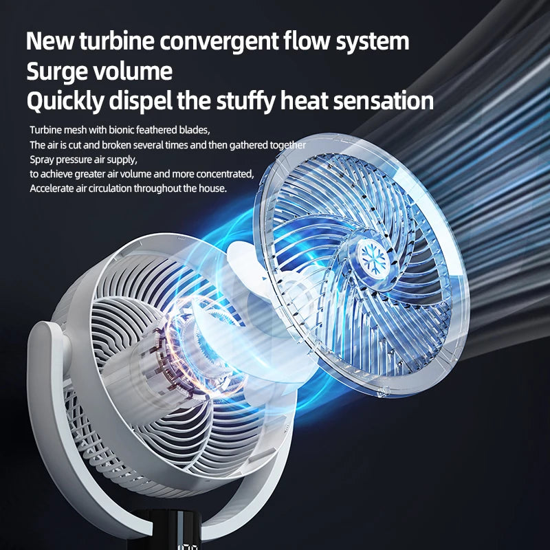 Floor Standing Fan Remote Control 6000mAh USB Rechargeable Height Adjustable Air Circulator for Camping Home Office Sturdy Base