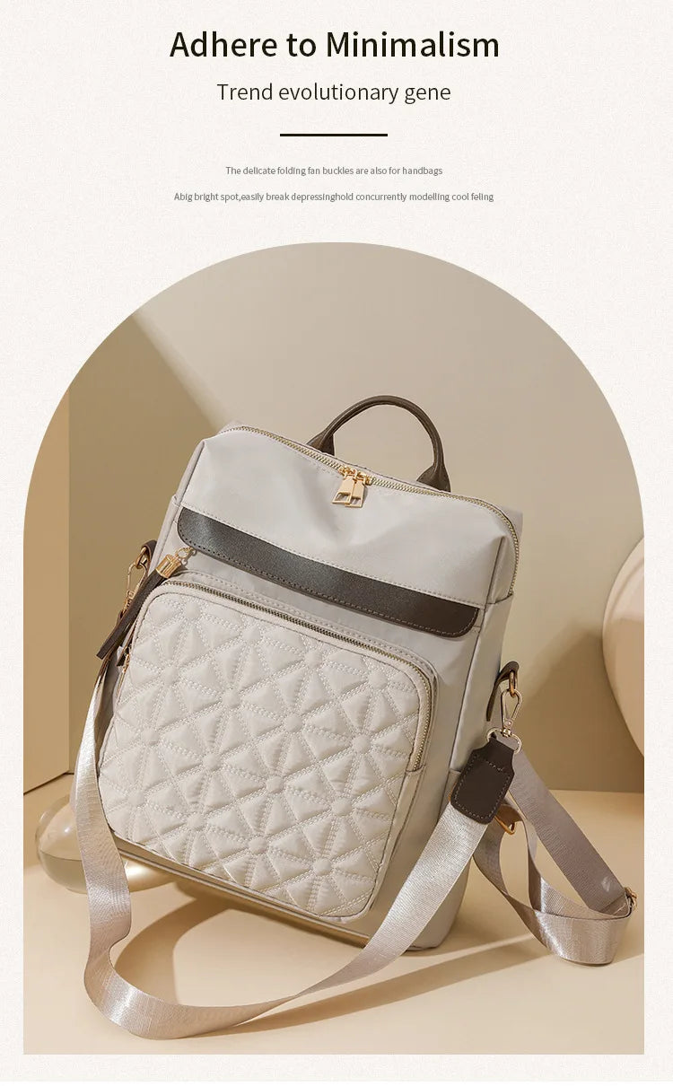 Quilted Embroidery Backpack For Women 2024 New Korean Style Versatile Large Capacity Water-Resistant Leather Shoulder Bags