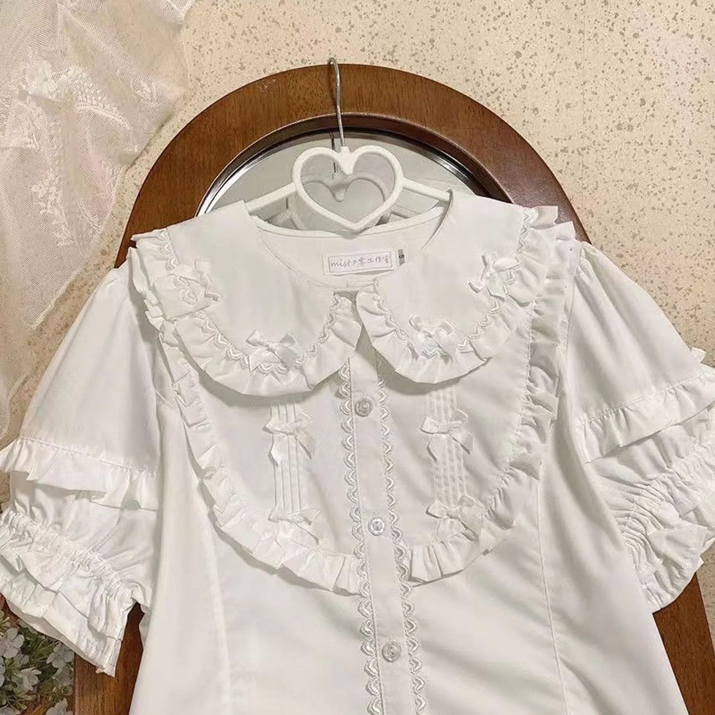 Spring Blouse Women Japanese Kawaii Cute Lace Patchwork Peter Pan Collar Shirt Vintage Sweet Embroidery Top Blusas