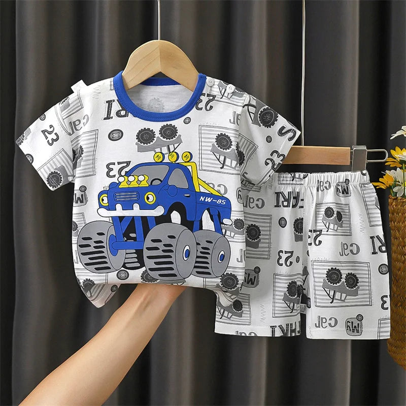 Kids Stripe T-Shirt + Shorts 2-Piece Clothing Set Summer Baby Boy Girl Cotton Cartoon Pajama Casual Tracksuit Clothes Suit 0-6 Y