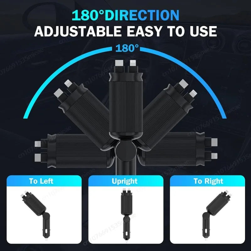 New Starlight in Car Roof Retractable Car Charger,66W 4 in 1 Fast Car Phone Charger,2 Retractable Cables & USB-C Charger Adapter