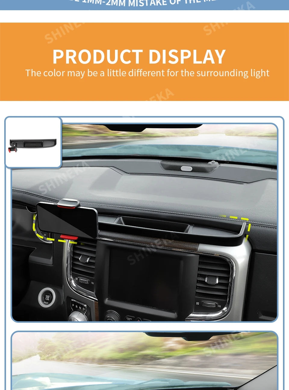 SHINEKA Car Center Console Mobile Phone Holder Storage Box GPS Bracket For Dodge RAM 1500 2012-2017 Interior Accessories