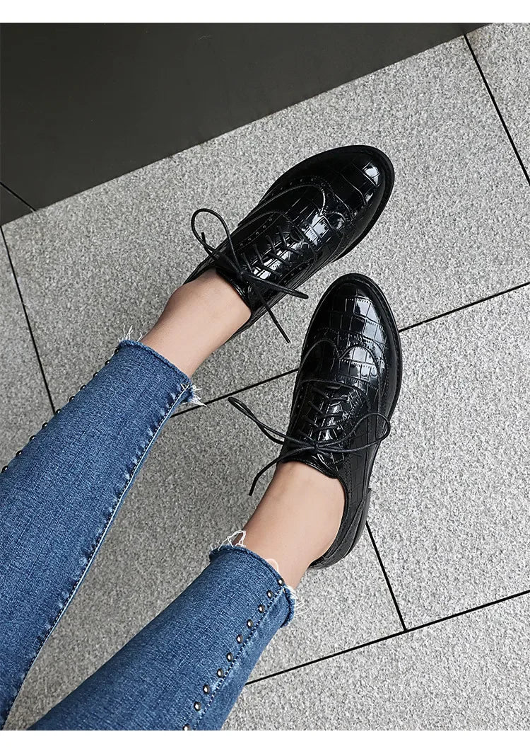 2025 Women Shoes Spring New Fashion Round Toe Lace Up Retro Single Shoe for Office Party Walk Thick Low Heeled big Size 48 775-1