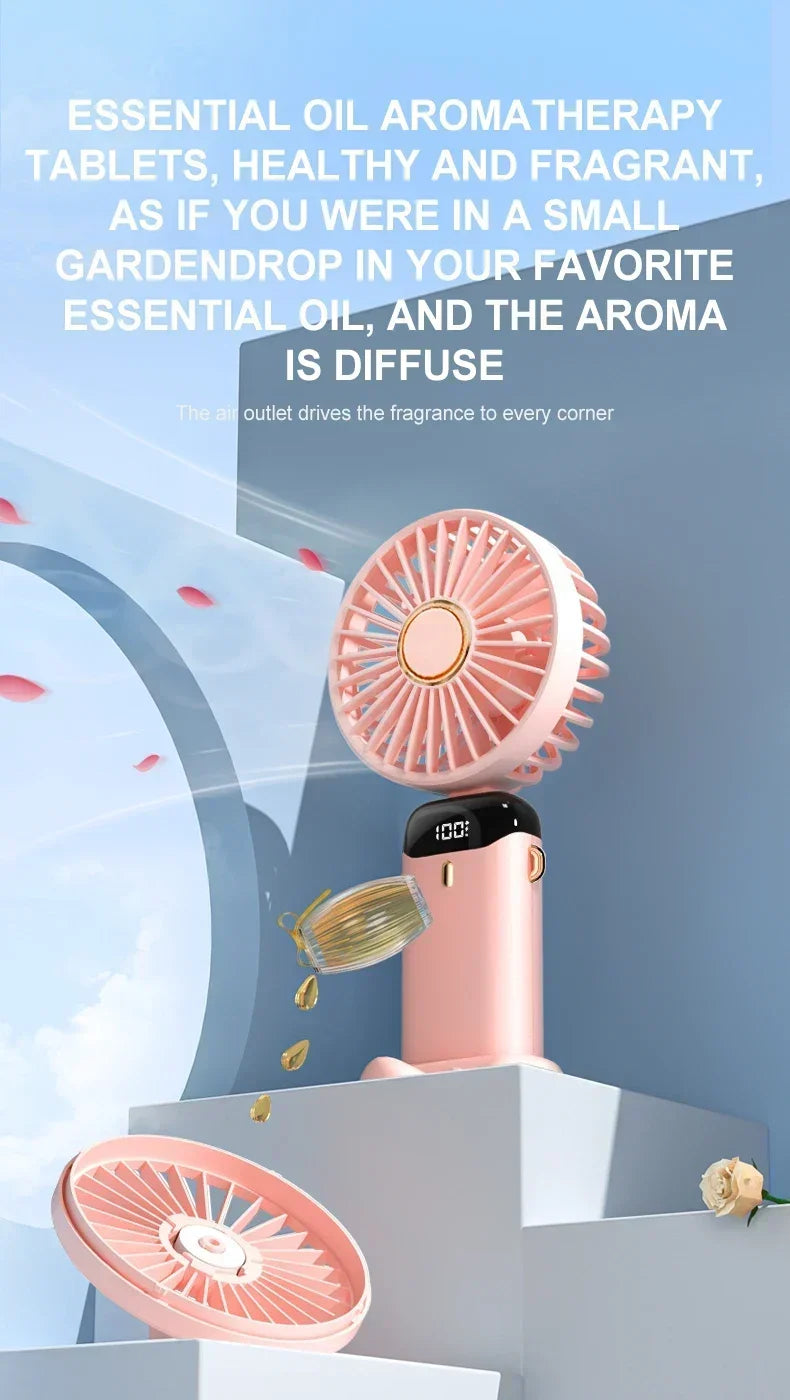 Portable Handheld Mini Fan Foldable Neck Hanging Fans 1800mAh 5 Speed USB Rechargeable Fan with Phone Stand and Display Screen