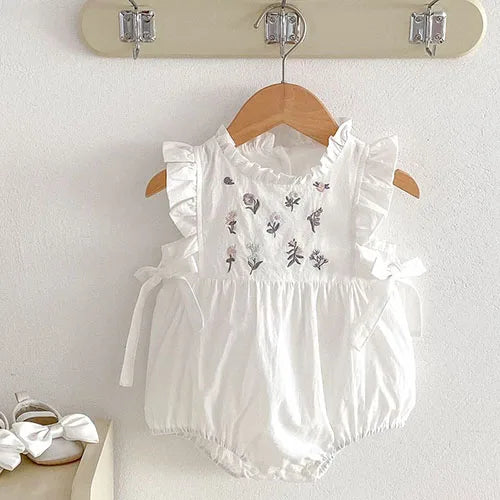 2025 New Summer Infant Baby Girls Bodysuits+Hat Sleeveless Cotton Flower Print Toddler Baby Girls Jumpsuit 0-24M Baby Clothing