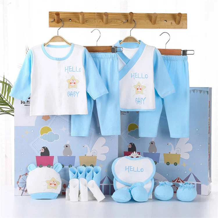 Lawadka 18piece/lot Newborn Baby Clothes For Girls Boys Sets 100% Cotton Infant Spring Autumn Soft Boy Clothing New born Hat Bib