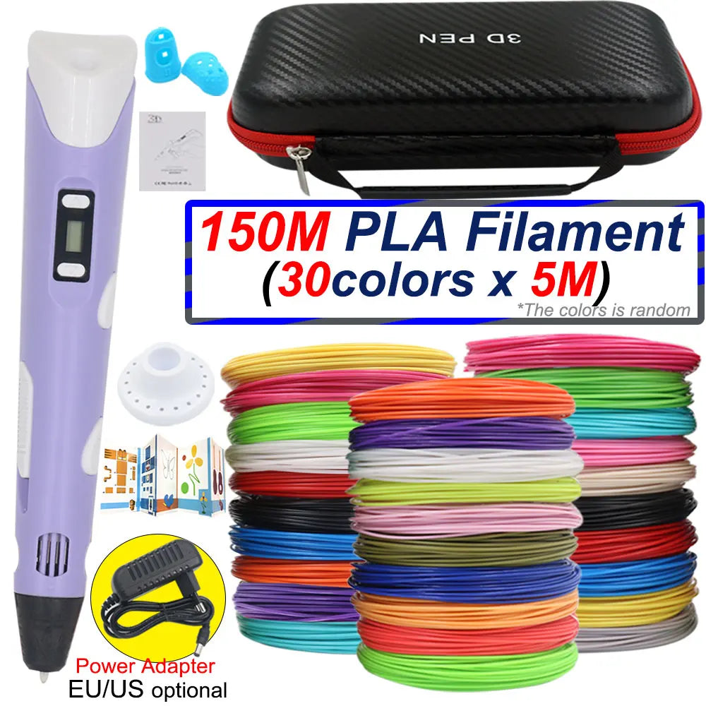 Surprising Children's 3D Printing Pen Set with LCD Display,Power adapter,Travel Case,PLA Filament,Kids Birthday Christmas Gift