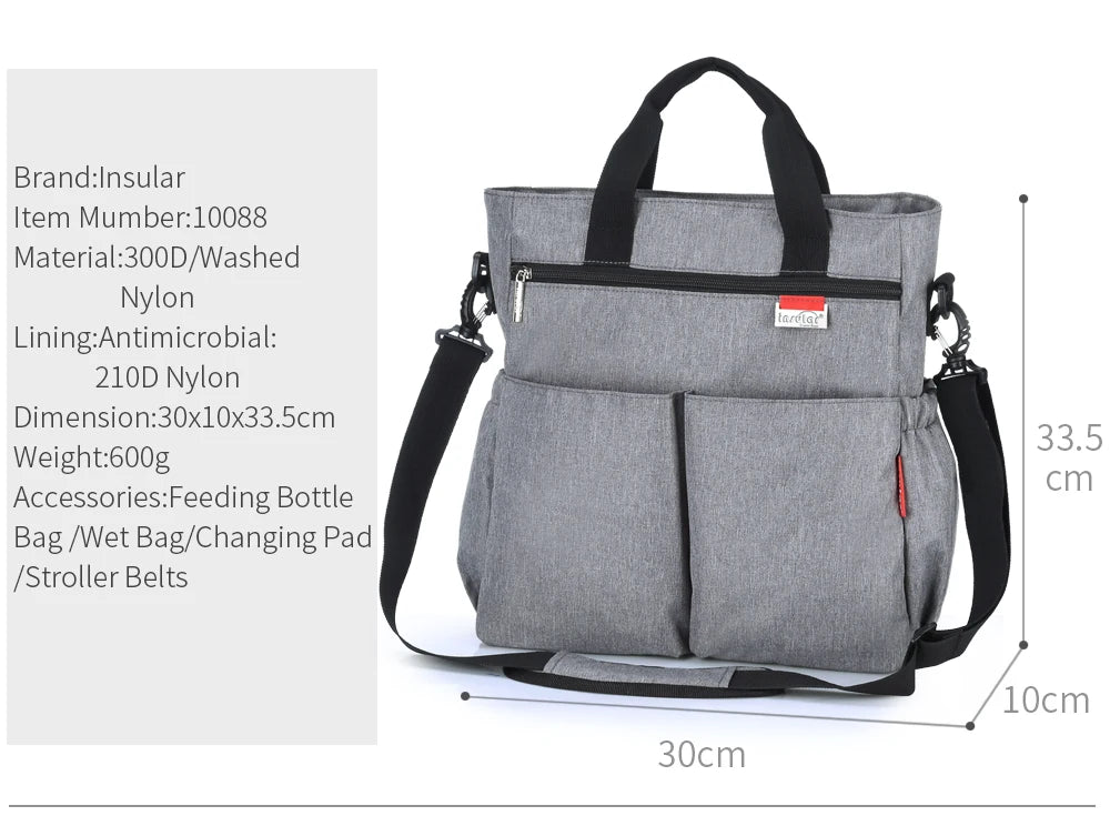 Fashionable Insular Baby Diaper Bag for Mothers Waterproof Multifunctional Nappy Organizer with Stroller Strap Changing Bag