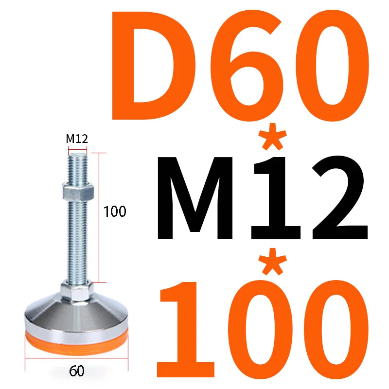 40 50 60 Heavy Metal Foot Cup/Fixed Foundation Screw/Adjustable Foot/Anti Slip Shock Absorber Support Foot M8 M10 M12 M14 M16