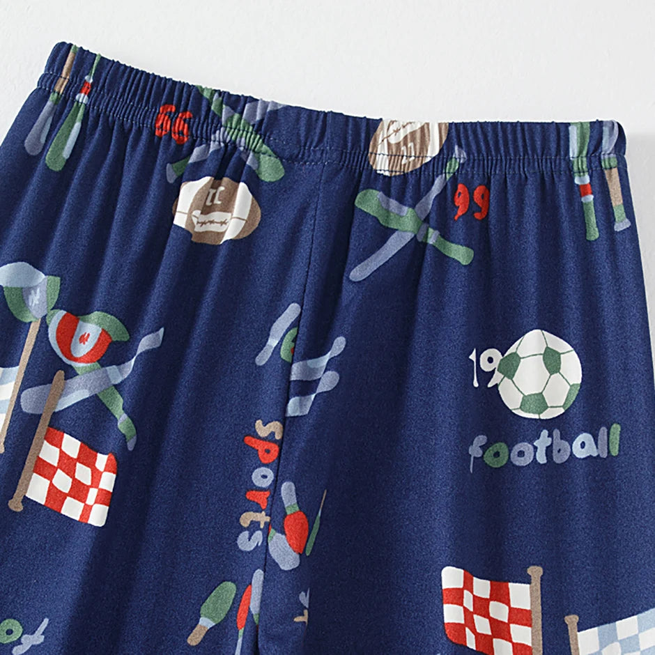 3-Piece Set of Children's Ball Printed Short-Sleeved Vest, Shorts, Pants Combination Set, Boys' Comfortable Pajamas Home Clothes