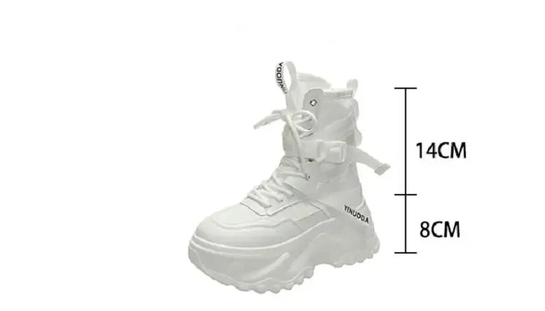 Hot Fashion Women Chunky Platform Motorcycle Boots White Lace Up Thick Bottom Shoes Woman Autumn Winter Ankle