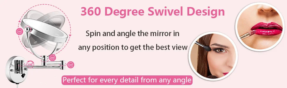 Brushed Gold LED Makeup Mirror with Brass Folding Bathroom Mirrors of 8 Inch 3X 5X Maynifying Makeup Mirror Dual Face LED Mirror