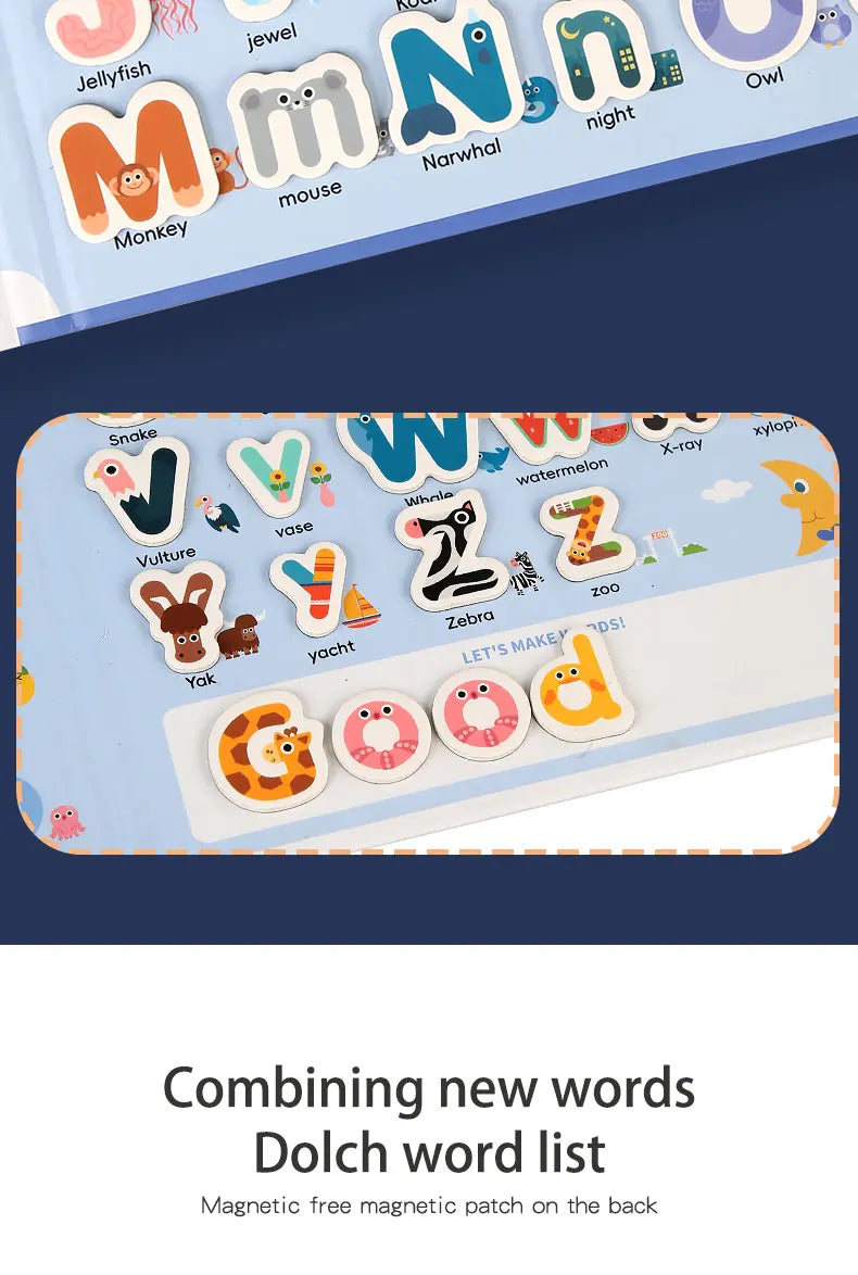 Montessori Busy Quiet Book English Magnetic Letters Card Pairing Exercise Puzzle Spell Games Educational Toys For Children Gifts