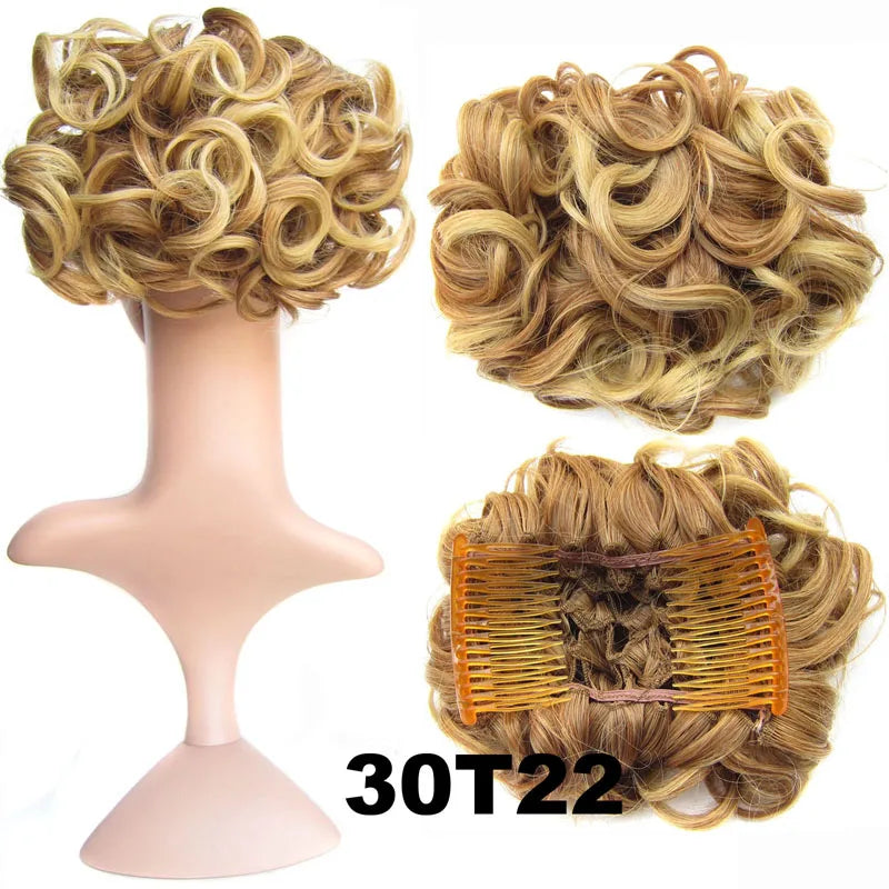 Synthetic Curly Messy Bun With Combs Scrunchie Chignon Dish Hair Bun Extension Clip in Hair Bun Hairpiece for Women Girls