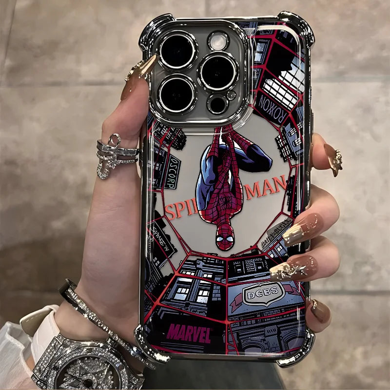 Cool S-Spider-Mans Red Net Plating Phone Case For iPhone 17 17e 16e 16 15 14 13 12 11 Pro Max X XR XSMax Mini Air Plus Anti-Fall