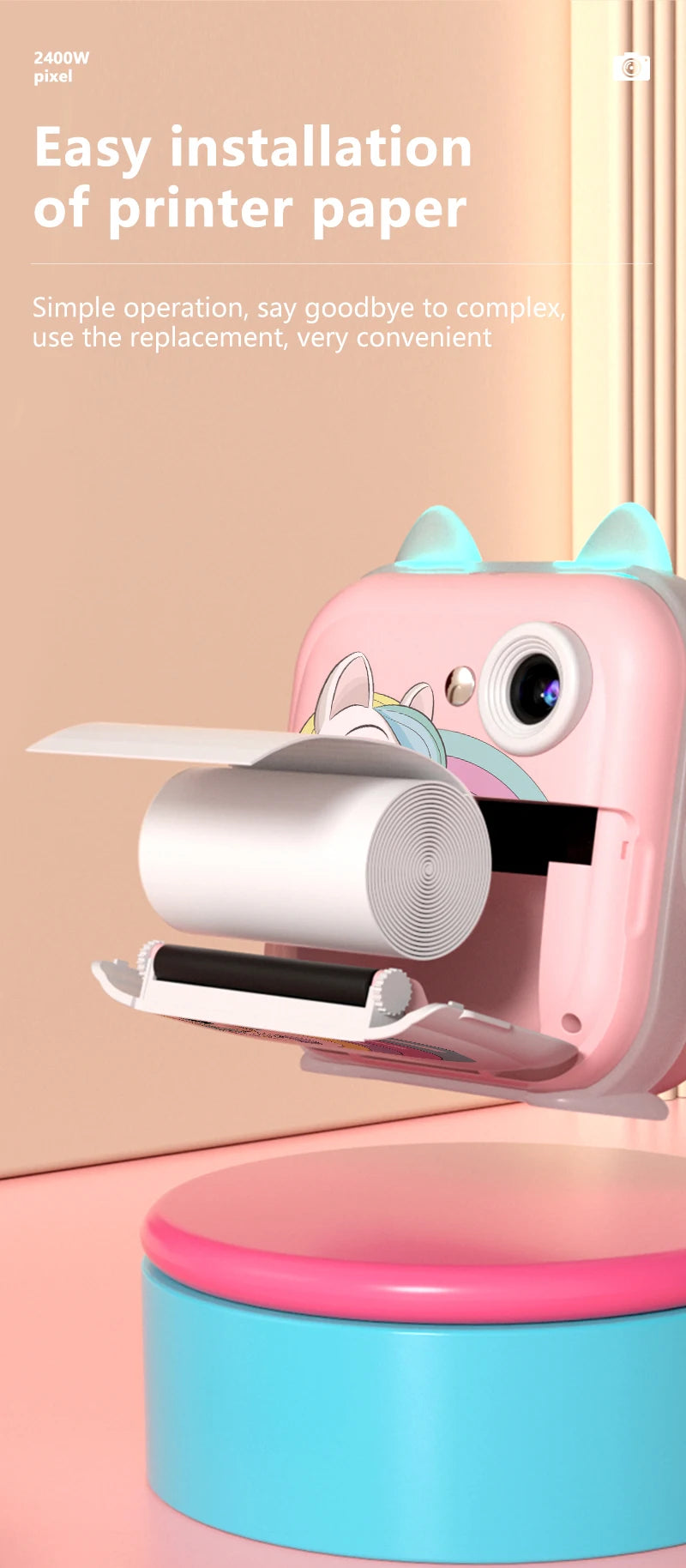 Print Camera for Kids Bluetooth Wireless Inkless Instant Print Connected APP Take Photo Video Record Camera Boys Girls Gift Toys