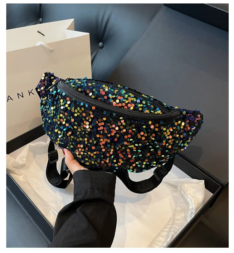 Light Luxury Zipper Fashion Women's Crossbody Bags New Best-selling Sweet Sequin Design Ladies Waist Packs Bolsas Femininas